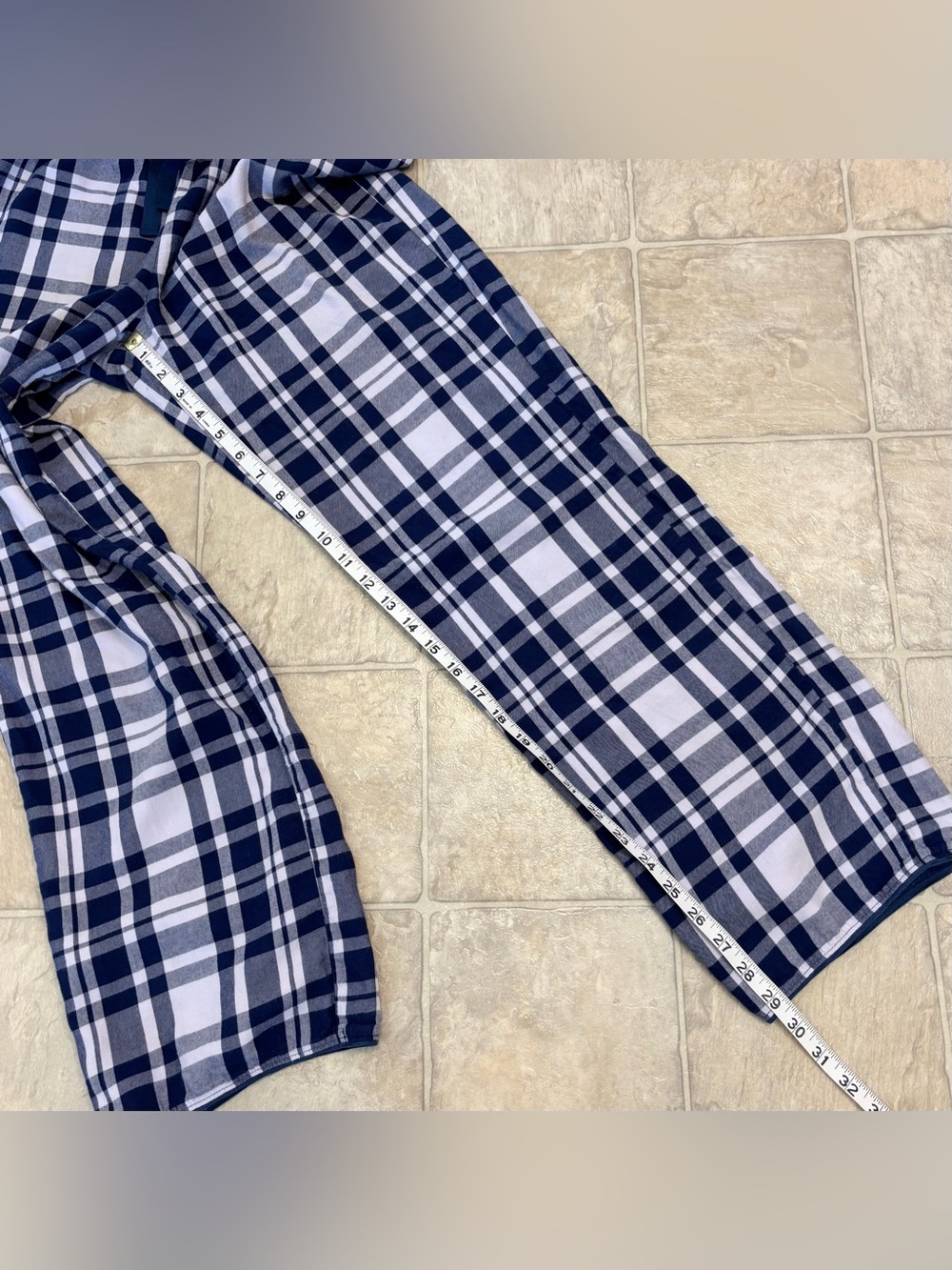 VGUC Victoria's Secret Light Flannel Plaid Pajama Set Women Sz S, Navy Off White - Picture 14 of 16